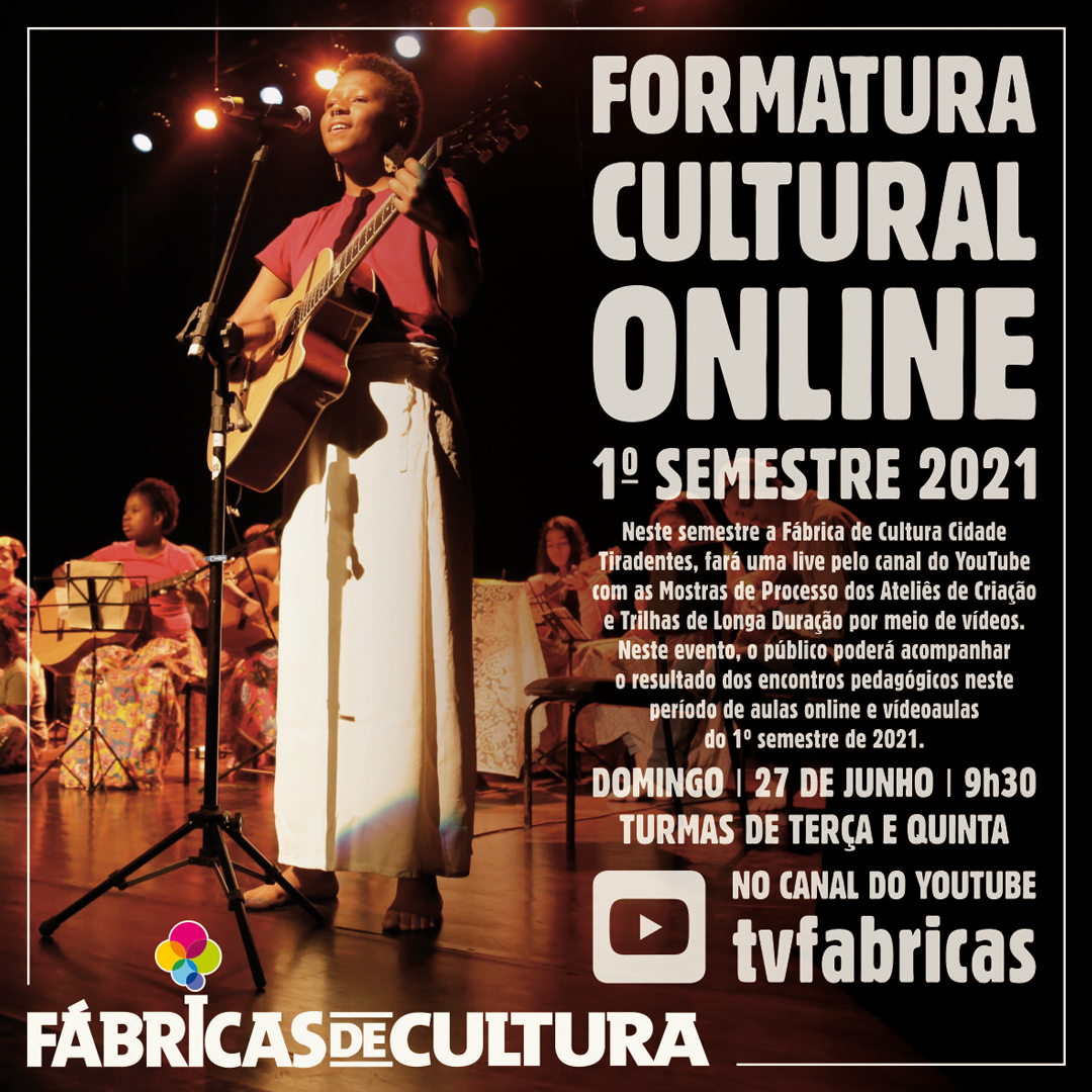 Imagem com uma menina em uma apresentação tocando violão com um texto em arte com todas informações