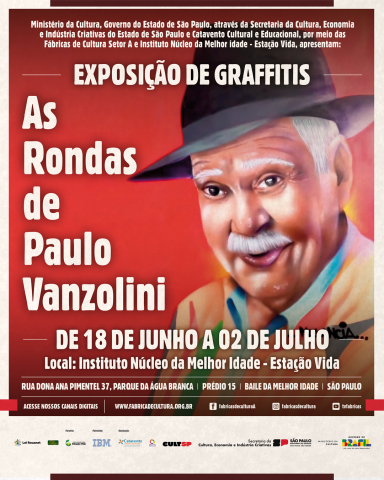 imagem de Paulo Vanzolini no fundo vermelho com letras brancas