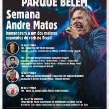 Arte com foto de Andre Matos, ao lado ainda na arte está escrito o título do evento e abaixo a programação completa